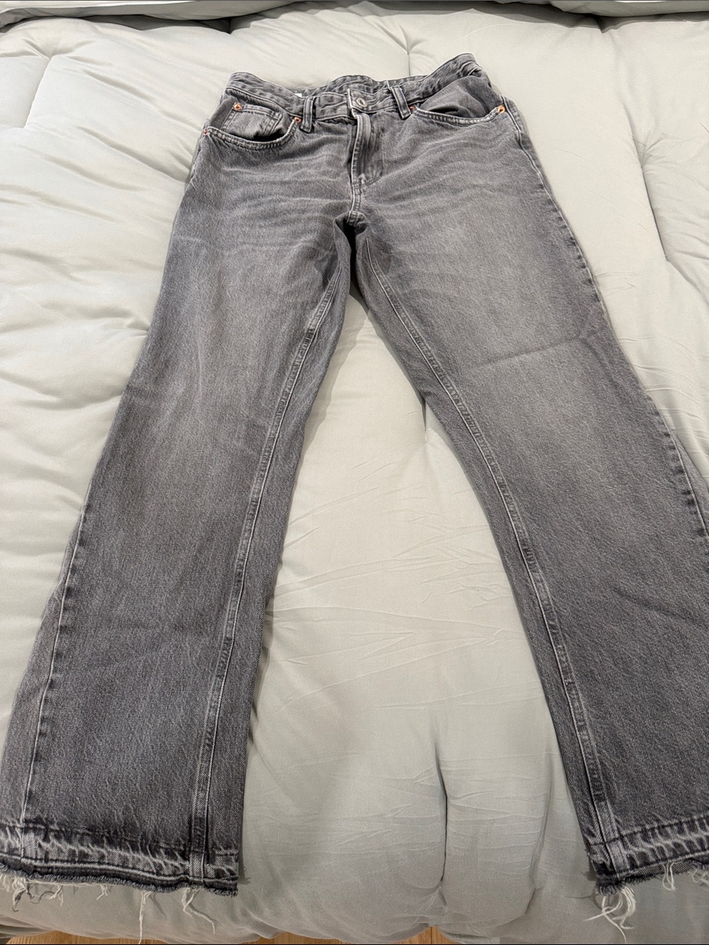 Zara womenโs distressed Gray wide leg Jeans